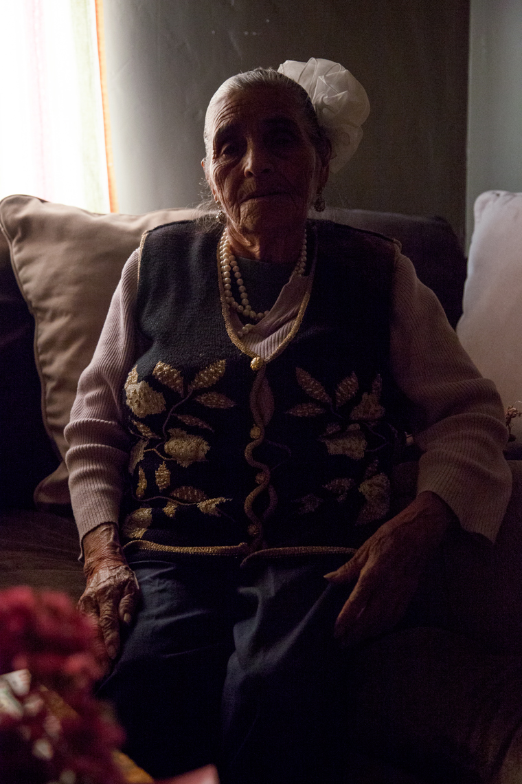Portrait of farmworker Maria Aguirre de Bañuelos in her home.